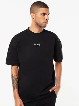 Bewakoof - Men's Black Have A Nice Day Teddy Graphic Printed Oversized T-shirt