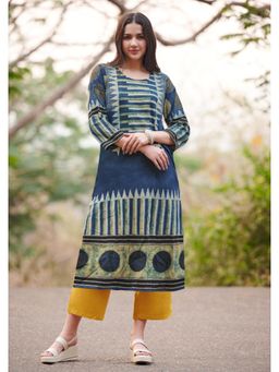 SALWAR STUDIO - Classic Blue Ajrakh Pure Cotton Oversized Long Kurta