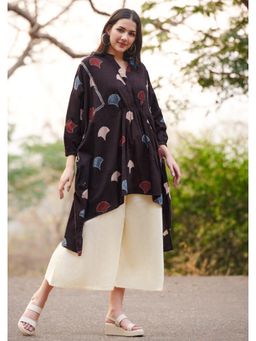 SALWAR STUDIO - Classic Black Ajrakh Pure Cotton Oversize tunic