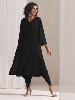 Swtantra - Womens Black Korean Kurta with Pockets and Dhoti (Set of 2)