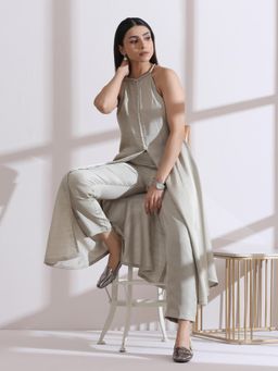 Swtantra - Prf'T Lux Sage Pearl Halter Kurta With Pant (Set of 2)