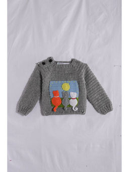 CHUTPUT - Grey Hand Knitted Crochet Sweater