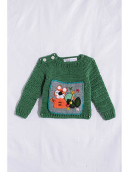 CHUTPUT - Green Hand Knitted Crochet Sweater