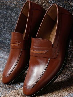 Louis Stitch - Cinnamon Brown Italian Leather Plain Moccasins Loafers for Men