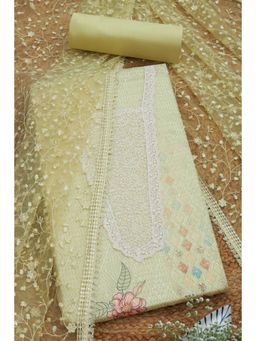 Soch - Womens Light Green Organza Floral Printed Unstitched Dress Material (Set of 3)