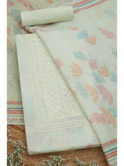 Soch - Womens Cream Linen Floral Printed Unstitched Dress Material with Pearl (Set of 3)