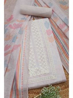 Soch - Womens Pink Linen Floral Printed Unstitched Dress Material with Pearl (Set of 3)