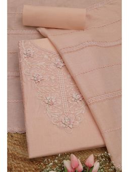 Soch - Womens Peach Linen Solid Unstitched Dress Material with Corsage (Set of 3)