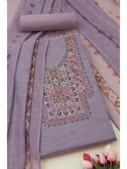 Soch - Womens Lavender Linen Geometric Printed Unstitched Dress Material (Set of 3)