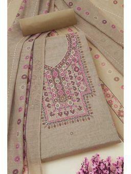 Soch - Womens Beige Linen Geometric Printed Unstitched Dress Material (Set of 3)