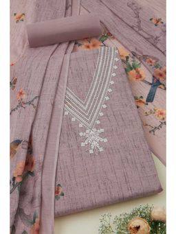 Soch - Womens Blush Pink Linen Floral Printed Unstitched Dress Material -Mauve (Set of 3)