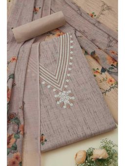 Soch - Womens Beige Linen Floral Printed Unstitched Dress Material -Pink (Set of 3)