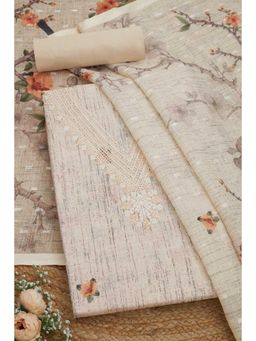 Soch - Womens Cream Linen Floral Printed Unstitched Dress Material -Beige (Set of 3)