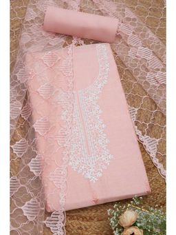 Soch - Womens Peach Chanderi Embroidered Unstitched Dress Material (Set of 3)