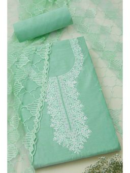 Soch - Womens Turquoise Blue Chanderi Embroidered Unstitched Dress Material (Set of 3)