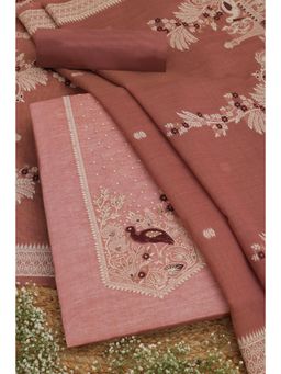 Soch - Womens Blush Pink Chanderi Warli Printed Unstitched Dress Material (Set of 3)