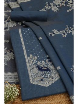 Soch - Womens Navy Blue Chanderi Warli Printed Unstitched Dress Material (Set of 3)