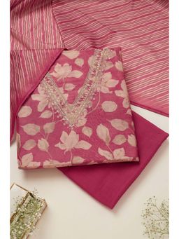 Soch - Womens Fuchsia Crushed Tissue Floral Printed Unstitched Dress Material (Set of 3)