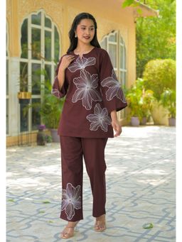 Autumnlane - Hardik Jam Embroidery Co-Ord-Brown (Set of 2)