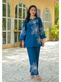 Autumnlane - Hardik Jam Embroidery Co-Ord-Blue (Set of 2)
