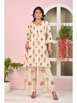 Autumnlane - Wespa Kesari Cotton Printed Kurta and Pant-Off White (Set of 2)