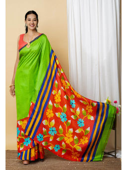Unnati Silks - Pure Handloom Hand Painted Murshidabad Silk Saree with Unstitched Blouse-UNM77045