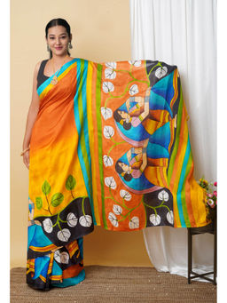 Unnati Silks - Pure Handloom Hand Painted Murshidabad Silk Saree with Unstitched Blouse-UNM77046