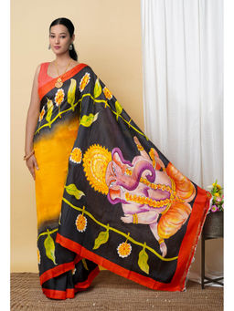Unnati Silks - Pure Handloom Hand Painted Murshidabad Silk Saree with Unstitched Blouse-UNM77047