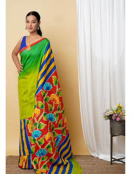 Unnati Silks - Pure Handloom Hand Painted Murshidabad Silk Saree with Unstitched Blouse-UNM77050