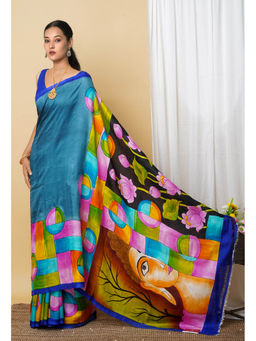 Unnati Silks - Pure Handloom Hand Painted Murshidabad Silk Saree with Unstitched Blouse-UNM77051