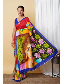 Unnati Silks - Pure Handloom Hand Painted Murshidabad Silk Saree with Unstitched Blouse-UNM77053