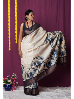 Unnati Silks - Pure Handloom Printed Bengal Tussar Silk Saree with Unstitched Blouse-UNM77064
