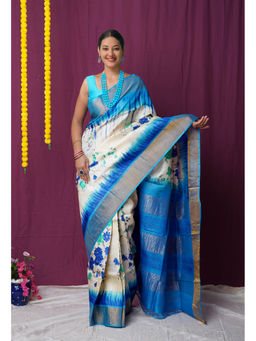 Unnati Silks - Pure Handloom Printed Bengal Tussar Silk Saree with Unstitched Blouse-UNM77067