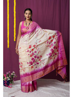 Unnati Silks - Pure Handloom Printed Bengal Tussar Silk Saree with Unstitched Blouse-UNM77068