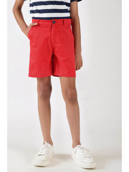 One Friday - Boys Red Regular Fit Solid Shorts
