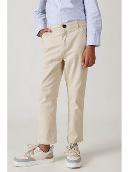 One Friday - Boys Off White Regular Fit Solid Trouser