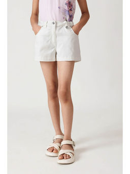 One Friday - Girls Off White Regular Fit Solid Shorts