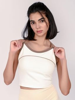 Odette - Off White Polyester Lycra Solid Tops for Women
