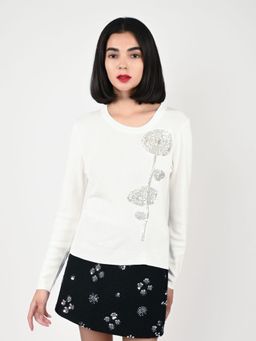 Odette - White Polyester Lycra Embellished Tops for Women