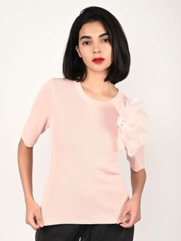 Odette - Light Pink Polyester Lycra Solid Tops for Women