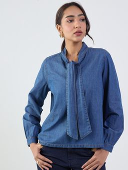 Femmella - Navy Blue Denim Tie-Up Top