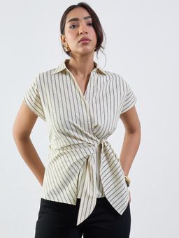 Femmella - Off-White Stripe Wrap Top