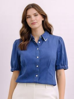 Zink London - Women's Blue Embroidered Shirt