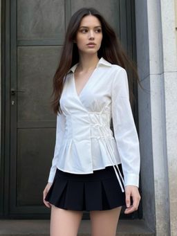 Outzidr - White Collared Side Tie Up Top