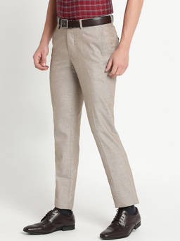 Turtle - Men Beige Dobby Print Formal Trouser