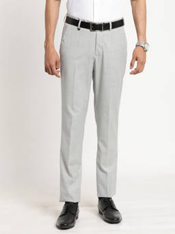 Turtle - Men Light Grey Solid Formal Trouser