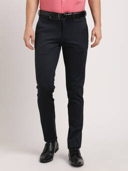 Turtle - Men Poly Rayon Black Dobby Print Party Trouser
