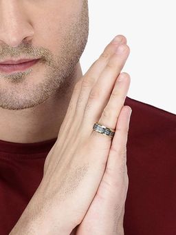 Yellow Chimes - Mens Dragon Celtic Inlay Polish Finish Steel Ring