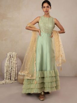 Gajra Gang - Pataka Mint Green Maxi Dress Kurta With Dupatta (Set of 2)