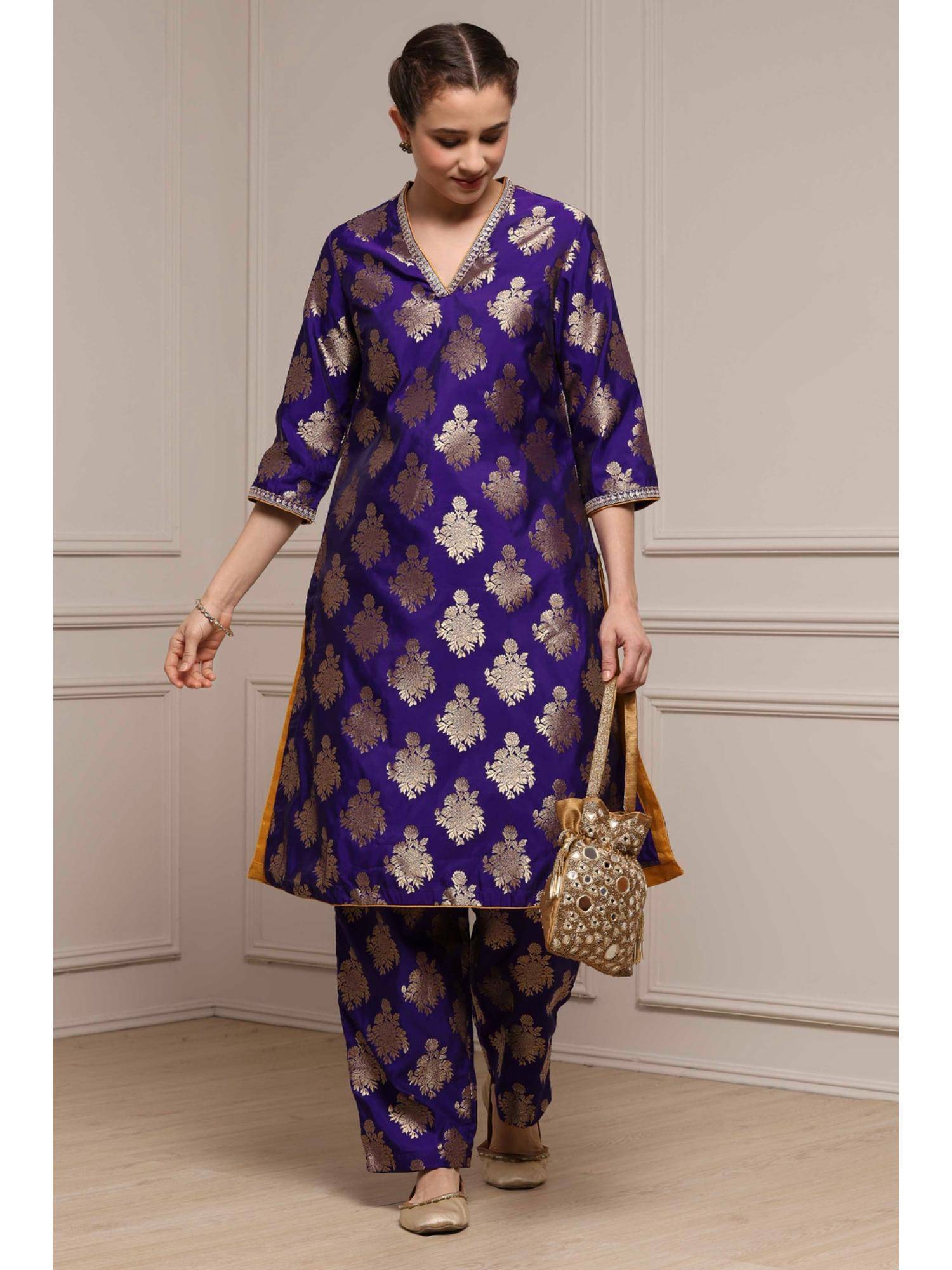 biba Women Purple Polyester Kurta with Pant-picture-33